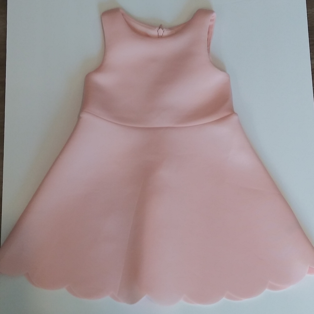 ZUNIE Kids Girls Blush Pink Scalloped Hem Scuba Sleeveless Dress Size 3T
